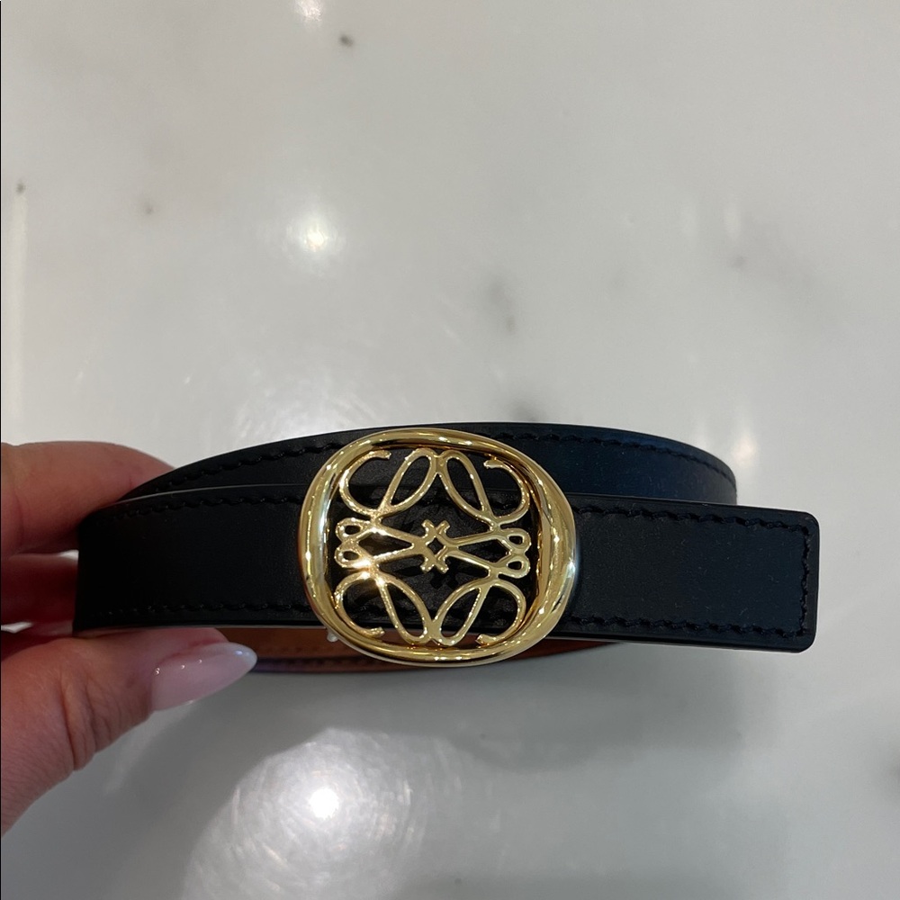 Loewe Black/ brown reversible Leather Belt with Gold Buckle